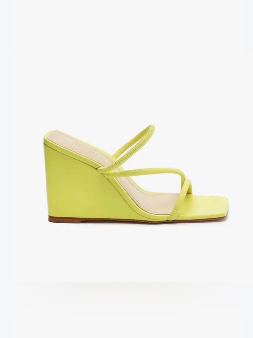 SCHUTZ Lime Green Chartreuse Strappy Wedge Sandals Square Toe Y2K Minimalist